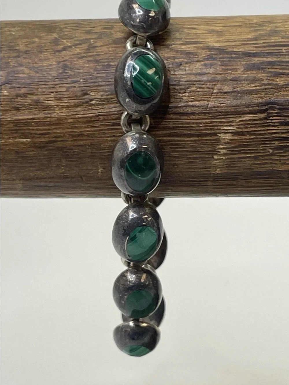 Vintage Malachite 925 Sterling Silver Artisan Bracelet